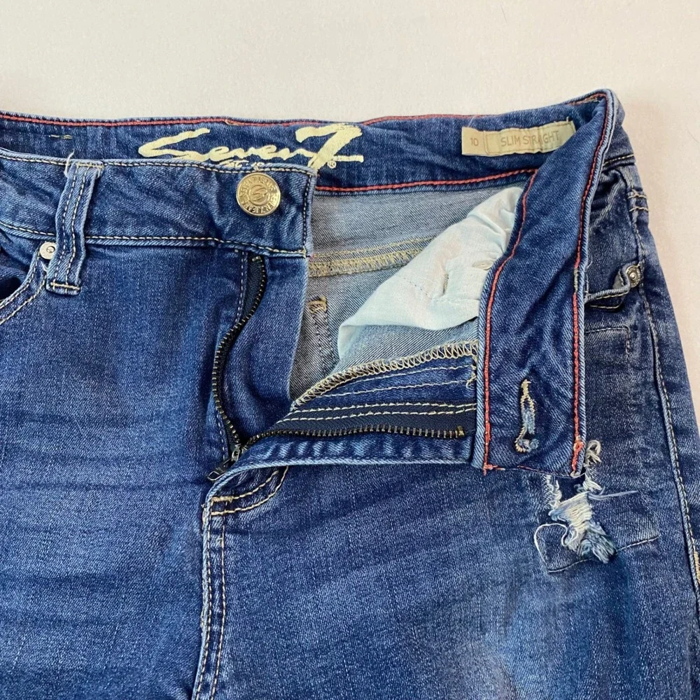 Seven7 Distressed Jeans‎ Womens Slim Straight Leg Medium Wash Denim Size 10 EUC